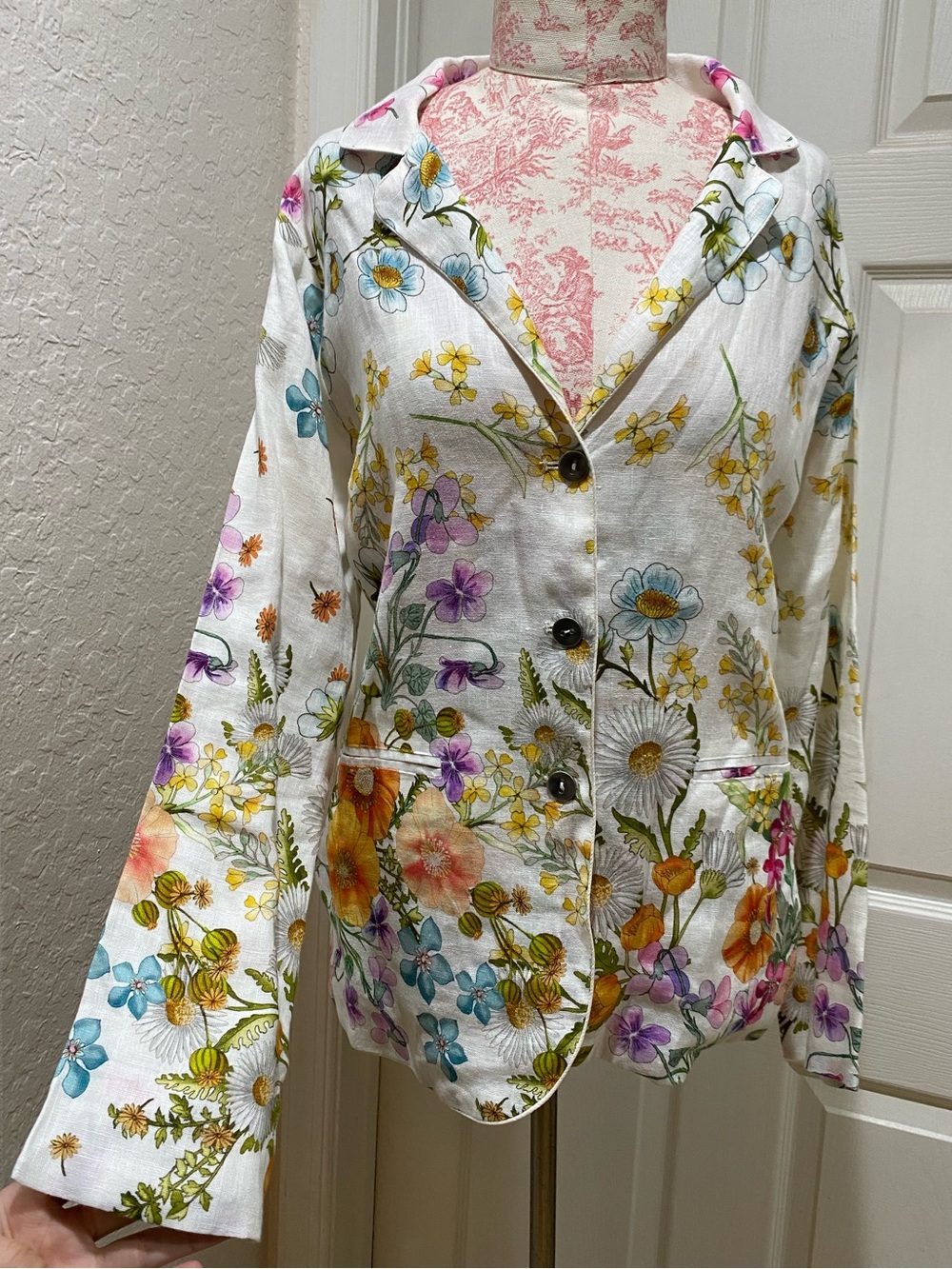 Johnny Was Linen Floral Blazer Jacket Women’s M Boho Beach Wedding Lightweight